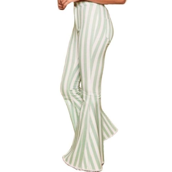 Seafoam / Mint Striped Bell Bottom Jeans- 9148 - Picture 3 of 5